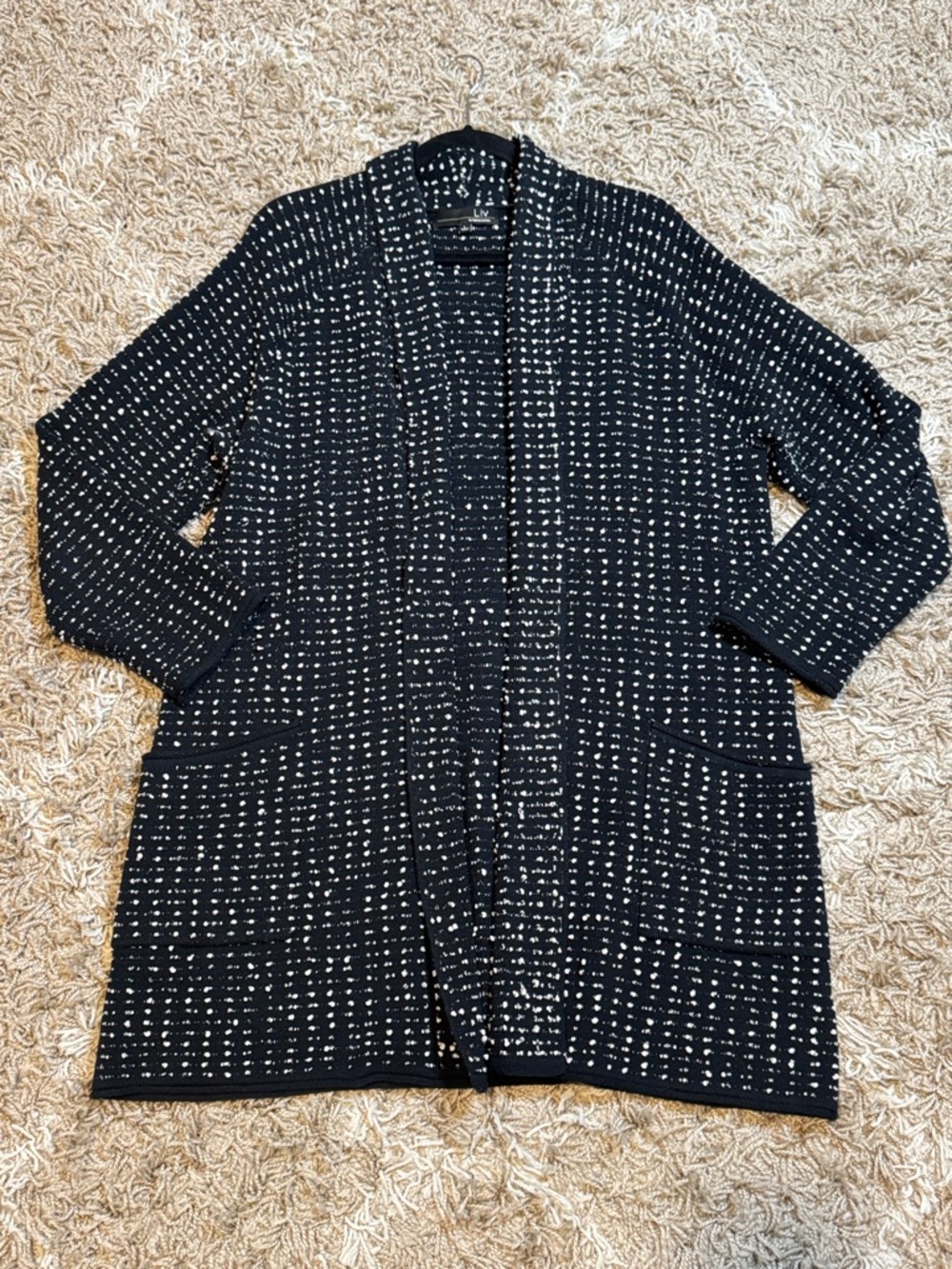 LIV by Habitat Black & White Open Front Knit Cardigan Sweater size Large - Picture 15 of 15